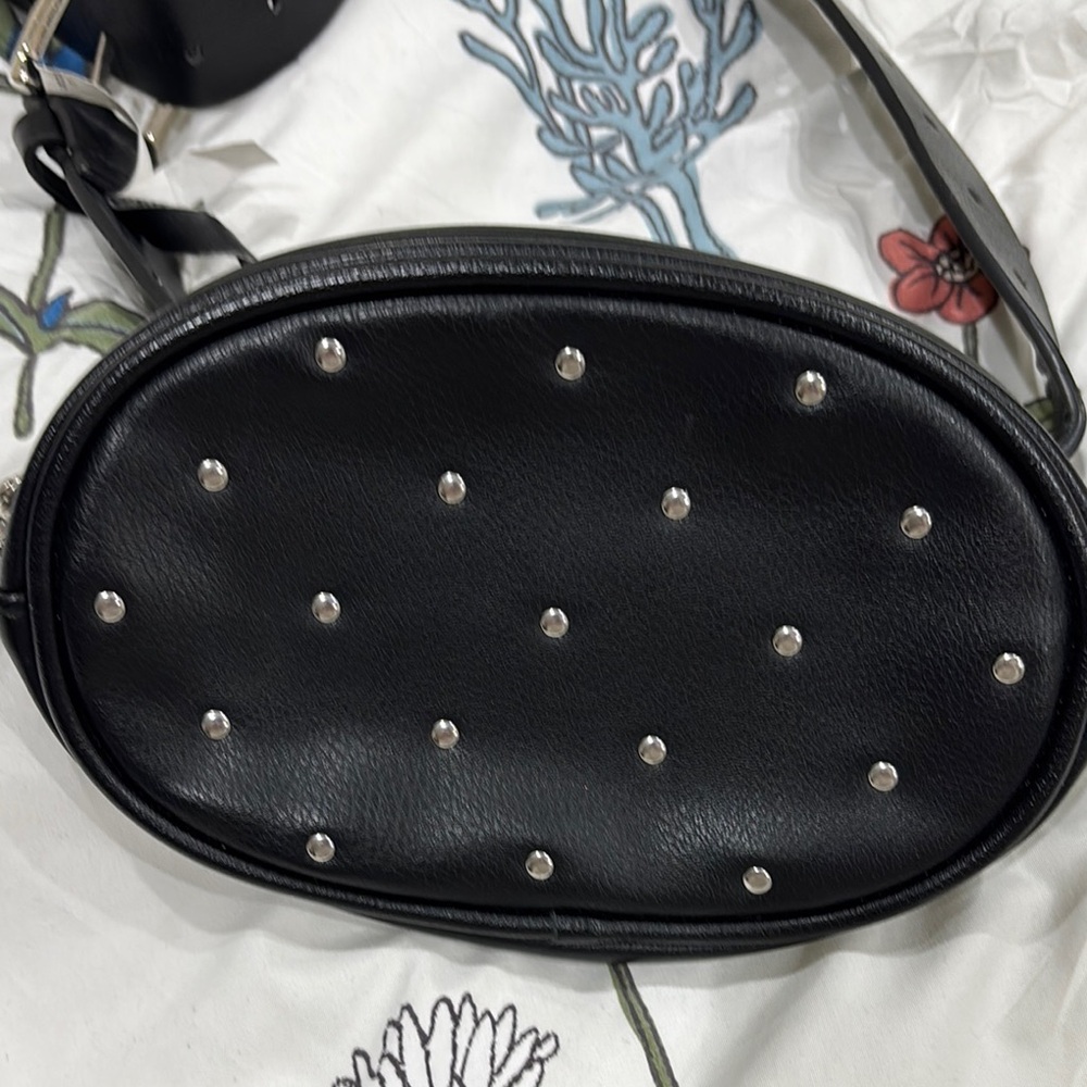 Studded Black Leather Crossbody Bag
